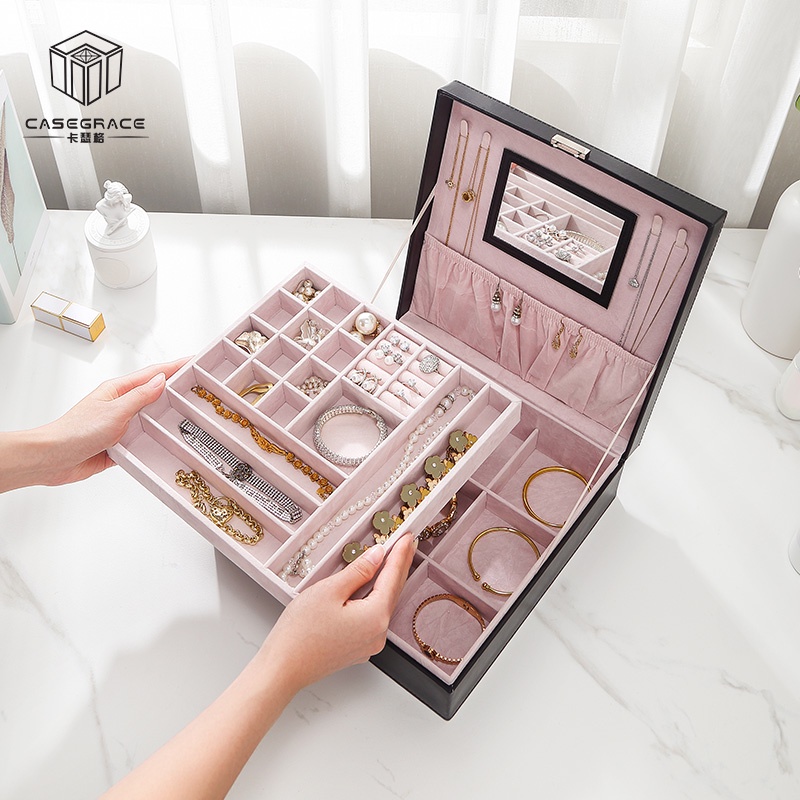 Hộp vuông lớn Casegrace đựng trang sức sang trọng có khóa
