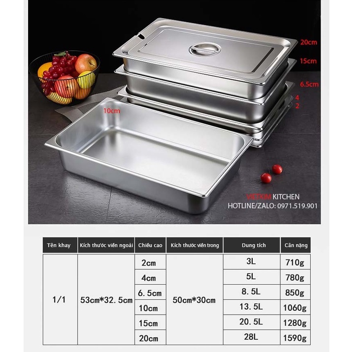 Khay inox GN 1/1 sâu 15cm có nắp INOX HÀ ANH | Shopee Việt Nam