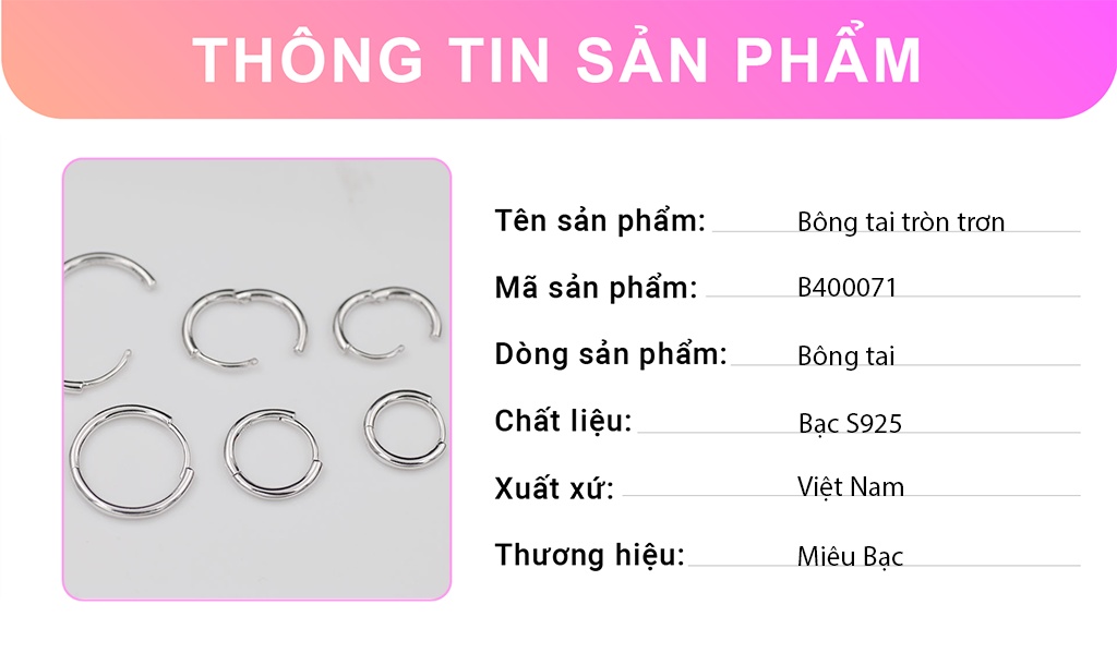 Khuyên tai bạc nam nữ tròn trơn Miêu Bạc 2