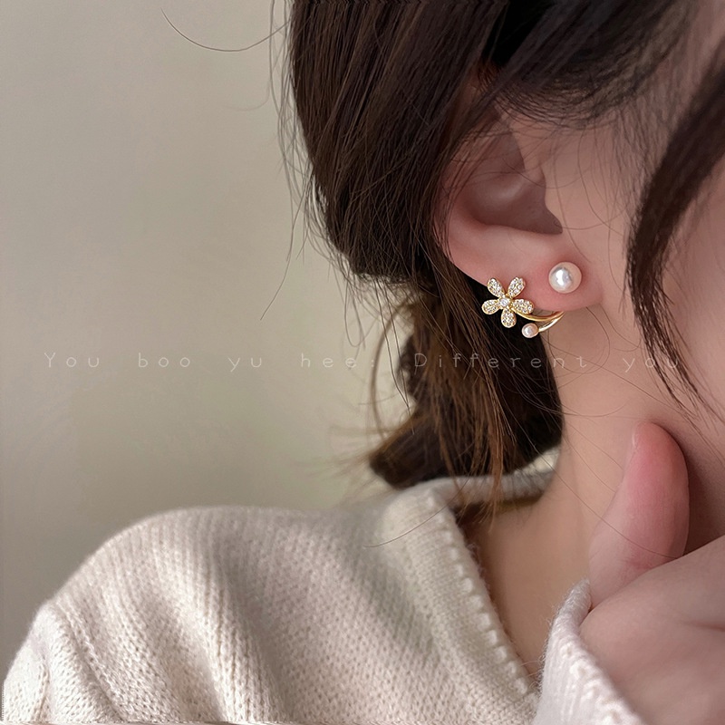 Bông tai nữ chuôi bạc 925 Eleanor Accessories hình hoa đính đá phụ kiện trang sức khuyên tai 4012