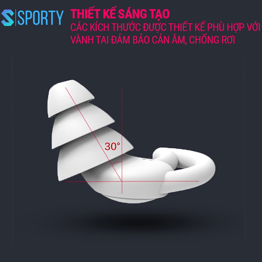Bộ 2 nút bịt tai silicone chống ồn EP4 ba tầng lọc âm bảo vệ tai SPORTY êm ái, dễ chịu, độ bền cao