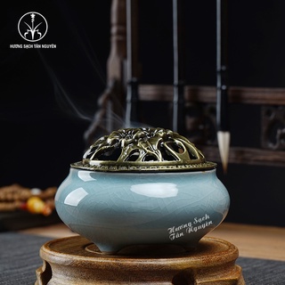 Lư xông gốm sứ màu ngẫn nhiên, tặng kèm lót chống cháy, dùng cho nụ trầm, nụ hương bài, nụ bồ kết, nụ vỏ quế