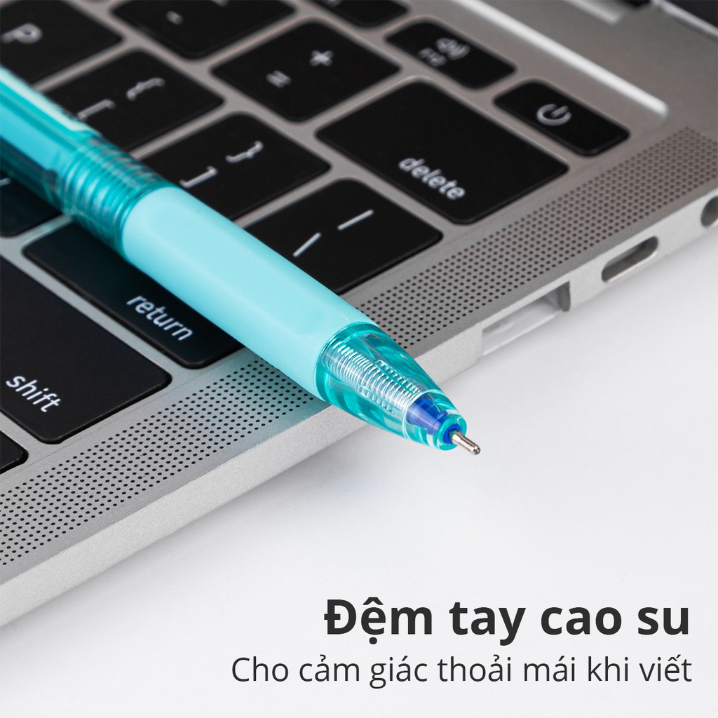 Combo 5 Bút Bi Bấm Pastel Mực Xanh Có Đệm Tay Ngòi 0.7mm Deli Giá Rẻ Viết Nét Đều Trơn Tru Cho Học Sinh Văn Phòng