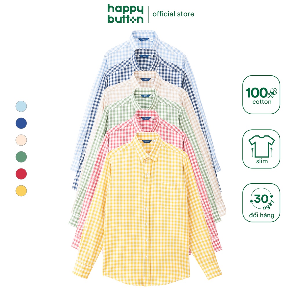 Áo Sơ Mi Nam Sọc Caro Nhỏ - vải cotton, form slim fit - Happy Button