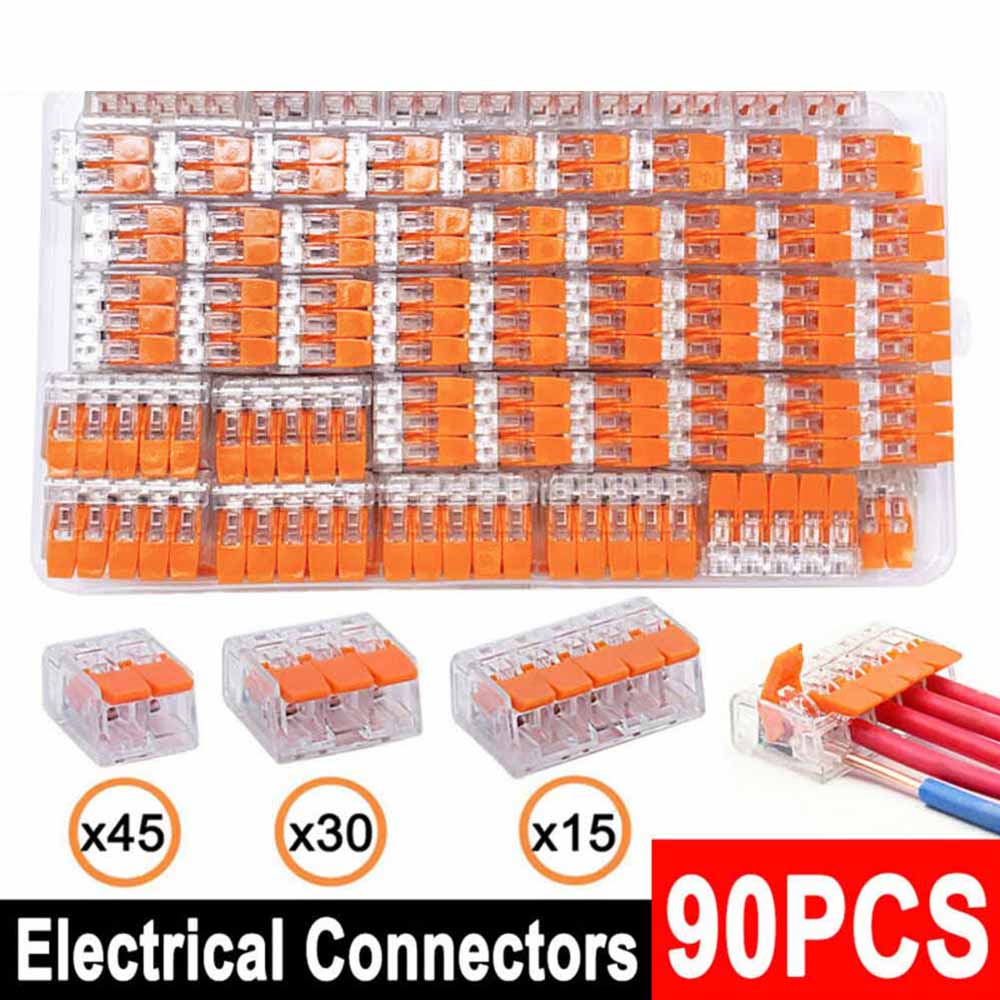 90Pcs For Wago 221 Electrical Connectors Wire Block Clamp Terminal Cable