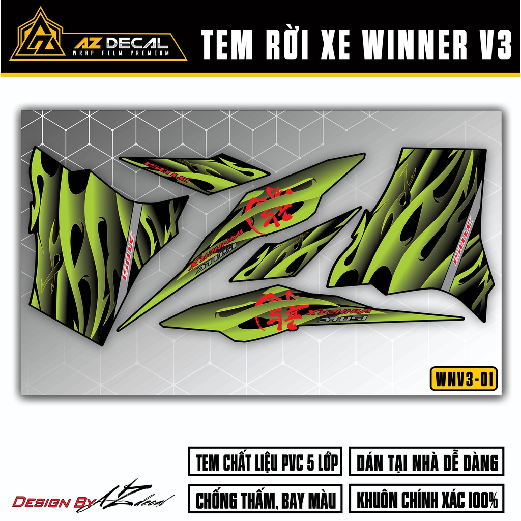 Decal Rời Xe Winner X 2022 - Winner V3 Mẫu Vân Rồng | WNV3-01 | Tem Cắt ...