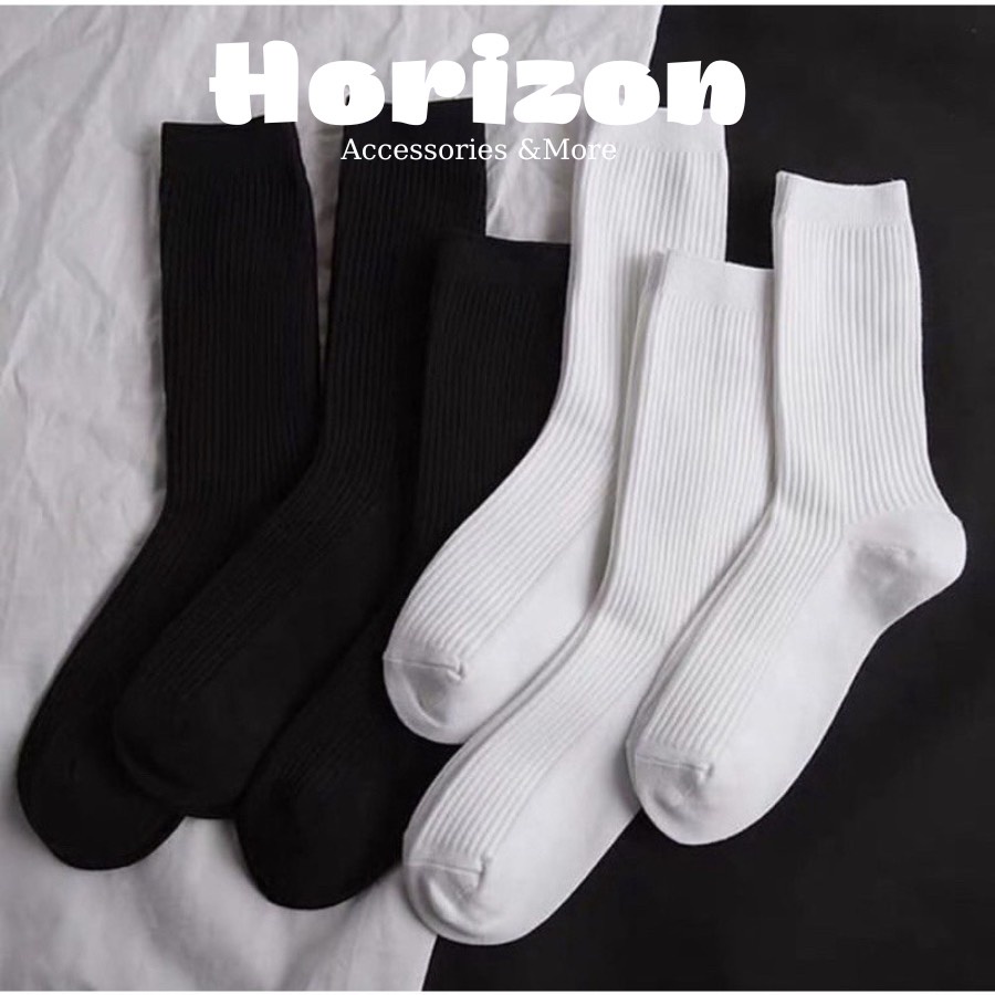 Tất Cổ Cao Vớ Trơn Nam Màu Đen Trắng Phong Cách Basic, Tất Công Sở Đi Giày Tây Cotton Cao Cấp - Horizon
