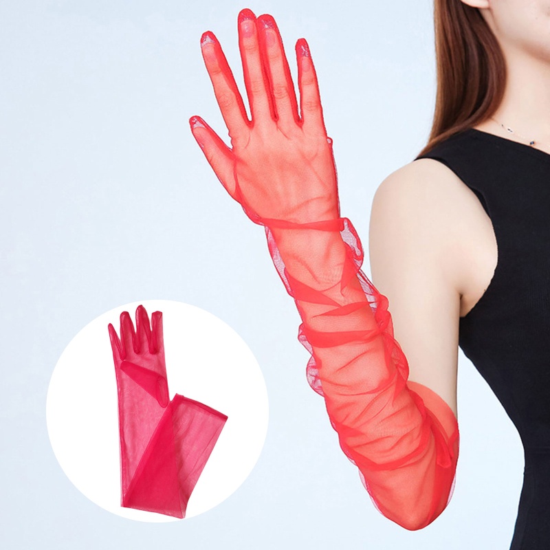 Găng tay cưới thanh lịch Woke Găng tay vải tuyn dài Sheer Găng tay cho bữa tiệc tối