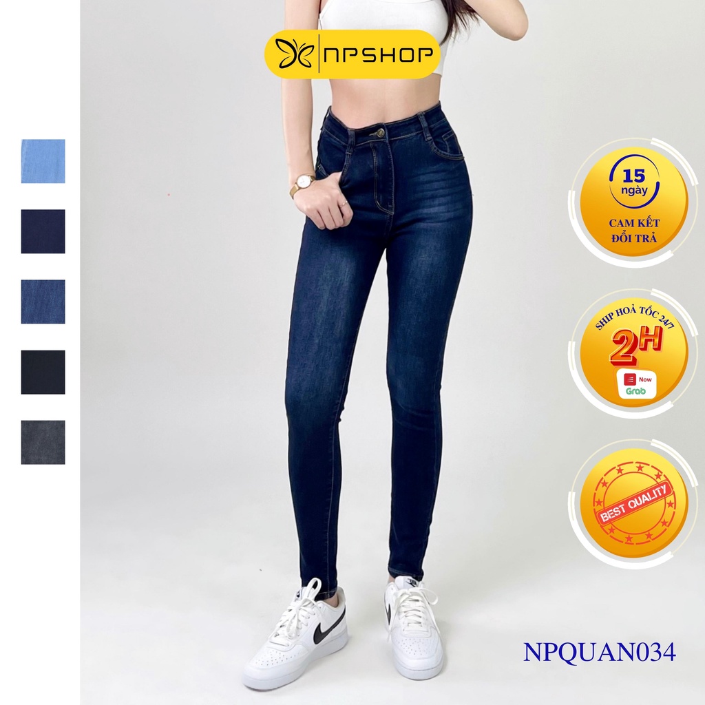 Quần jean nữ lưng cao NPSHOP, quần bò cạp cao trơn dài skinny jeans bigsize