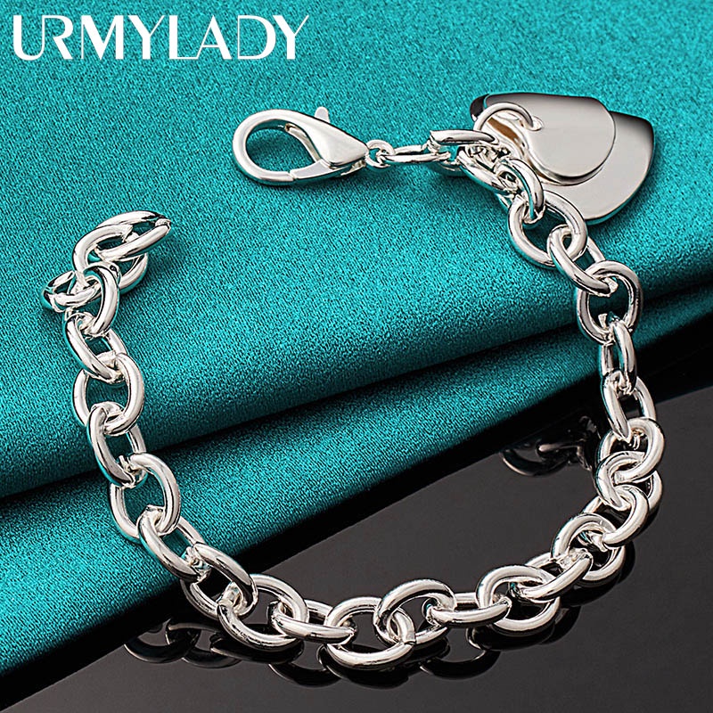 Bạc 925 Đôi Trái Tim Mặt Dây Chuyền Vòng Tay Dây Xích Dành Cho Người Phụ Nữ Quyến Rũ Cưới Đính Hôn Thời Trang Đảng Trang Sức