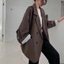Áo khoác Blazer nữ dáng dài form rộng màu trơn vải 2 lớp dày dặn phong cách Hàn Quốc ABLZ001 - Tiktik