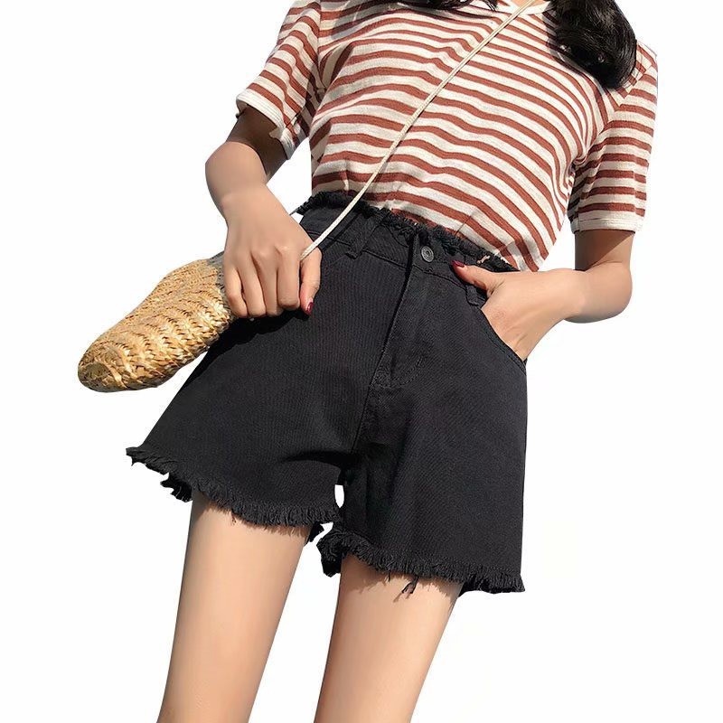 Ảnh Quần Short Denim Lưng Cao Dáng Rộng Phong Cách Hàn Quốc Thời Trang Mùa Hè 4 Màu Sắc Chọn Lựa Dành 4