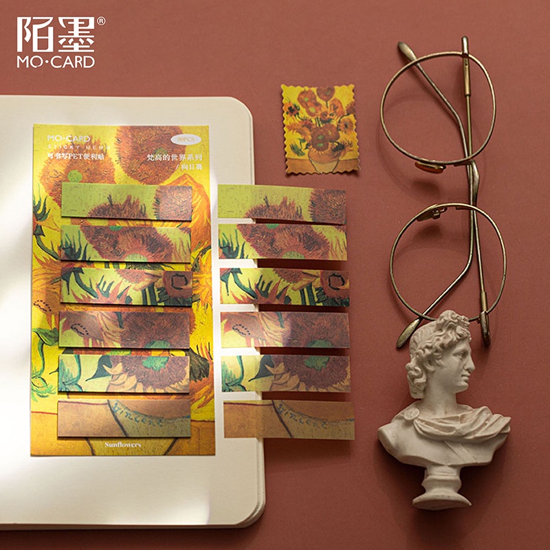 Giấy note vintage set 90 tờ ghi chú dấu trang phong cách VanGogh 8 mẫu HD240-K76 trang trí bullet journal DIY scrapbook