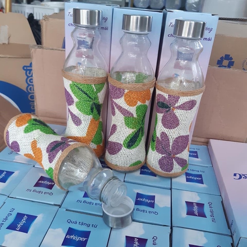 Chai thuỷ tinh bọc vải hoa 800ml