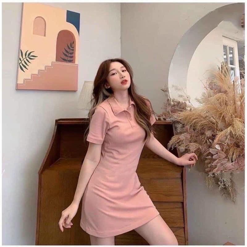 Đầm polo dáng suông đen polo dáng ngắn trên gối trẻ trung năng động Váy phông có cổ body liền thân basic đơn giản T1268G
