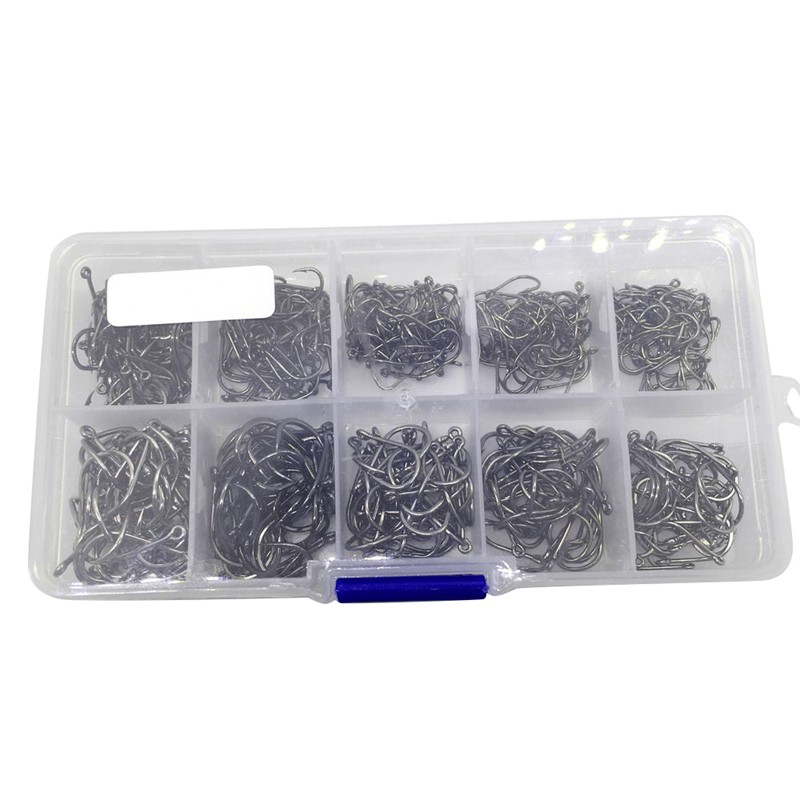 500 Cái / bộ Kích Thước Hỗn Hợp #3~ 12 Gói móc câu cá chép bằng thép Carbon cao có lỗ có hộp bán lẻ mồi ghép