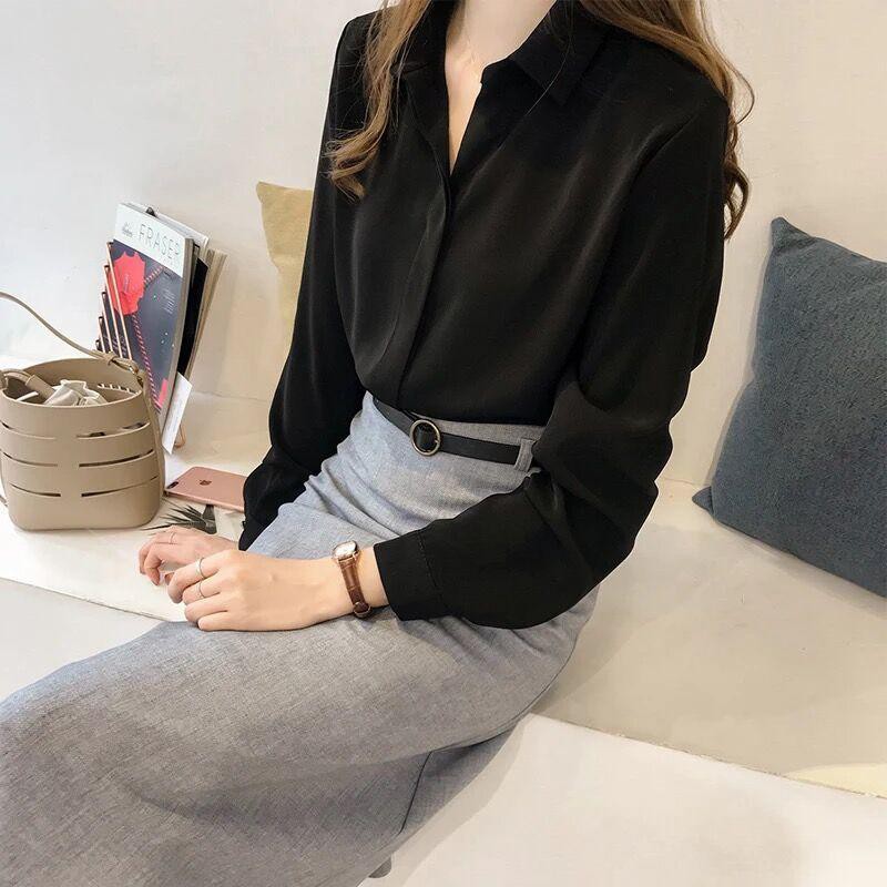 Ảnh GOTI - Áo Kiểu Hàn Quốc Nữ Tính Vải Tơ Nhung Cao Cấp Cổ Sơ Mi Tay Dài - Nhiều Màu 3119 2