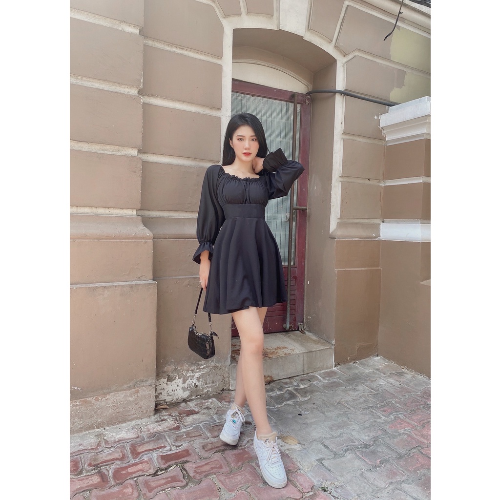 ĐẦM ĐEN THẮT DÂY CHÉO LƯNG SANG CHẢNH - LOWEN DRESS