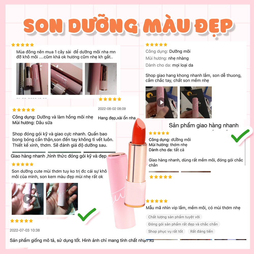 Mô tả Son Dưỡng Hồng Dâu Có Màu Mờ Thâm Hồng Môi 0% chì - 0% Silicones GUO 5gr - 11