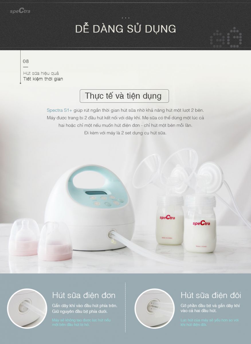 Mô tả Máy Hút Sữa Điện Đôi Spectra S1 Plus Chính Hãng (Bảo Hành 24 Tháng) - 9