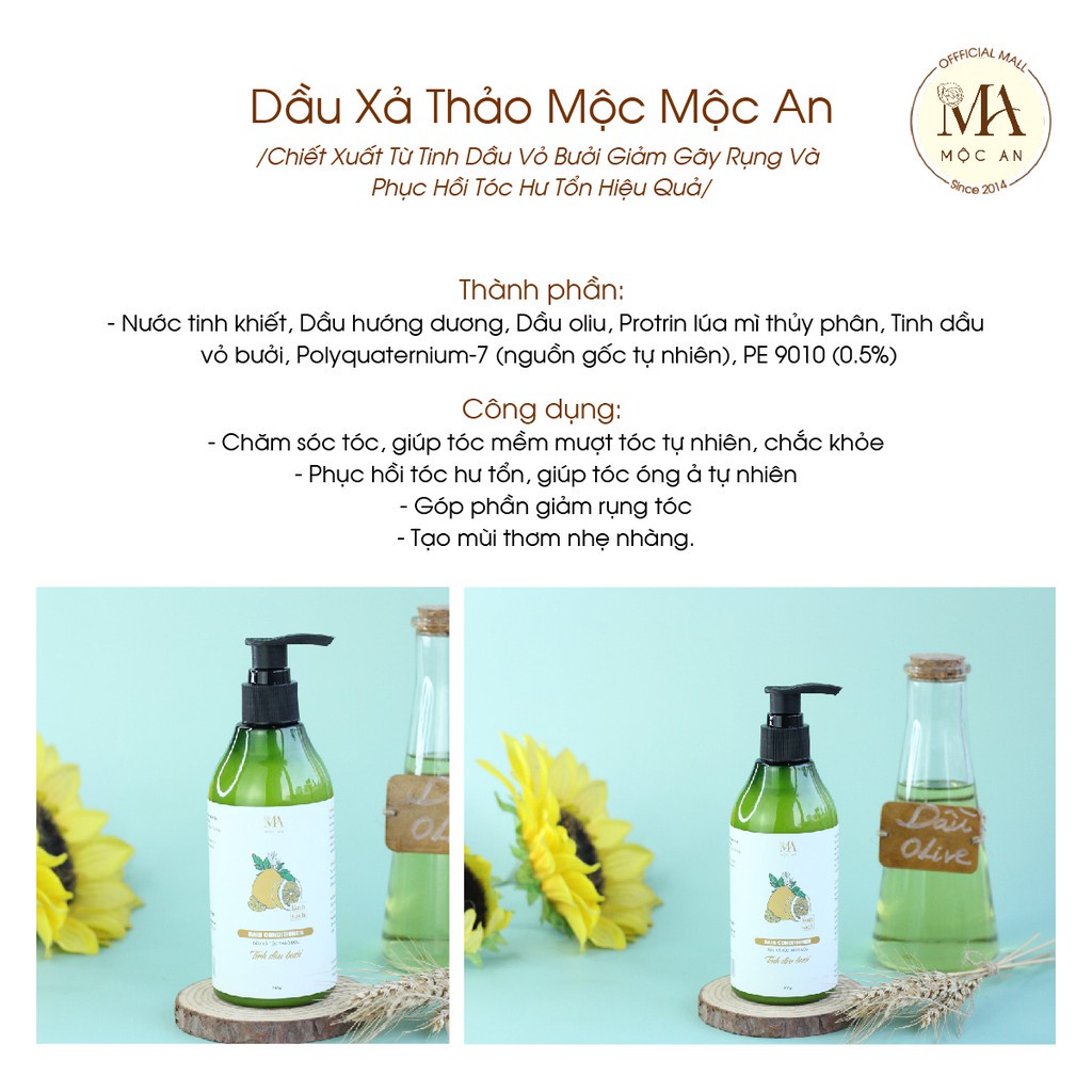 Mô tả Dầu Xả Thảo Mộc Mộc An Chiết Xuất Từ Tinh Dầu Vỏ Bưởi Giảm Gãy Rụng Và Phục Hồi Tóc Hiệu Quả 300g - 4