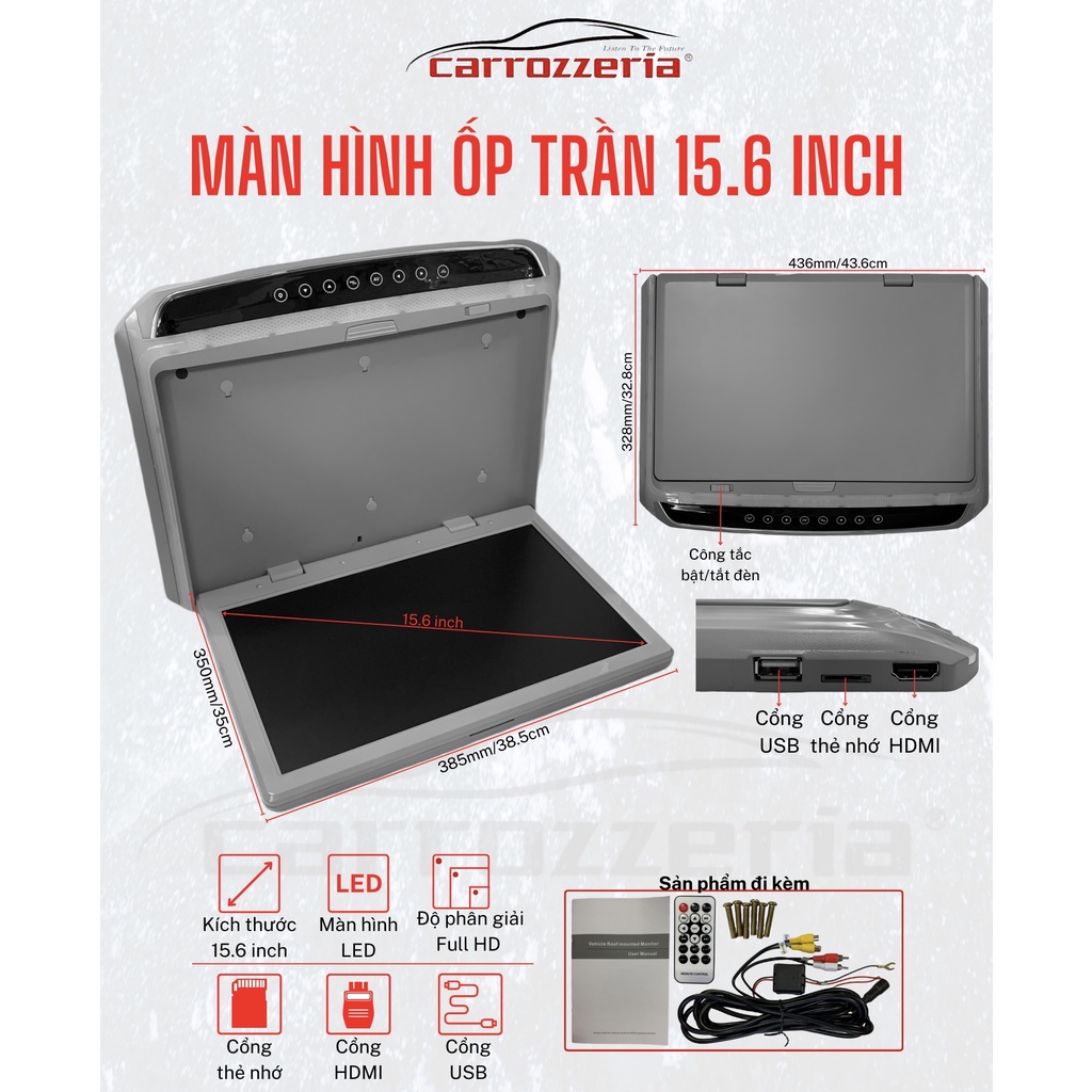 Màn hình ốp trần 15.6 inch cho ô tô/ tivi trần 15.6 inch có cổng ...