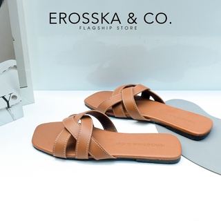 Dép nữ thời trang đế bằng Erosska đan chéo đế bệt màu bò - DE047