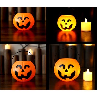 Đèn lồng bí ngô xin kẹo Halloween có đèn LED , giỏ bí ngô đèn nhạc