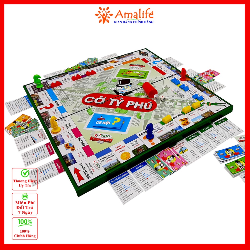 Ảnh Cờ Tỉ Phú Monopoly Vui Nhộn Cao Cấp, An Toàn Cỡ Cực Đại 42x42 - Bộ Cờ Tỷ Phú Chính Hãng Amalife 2