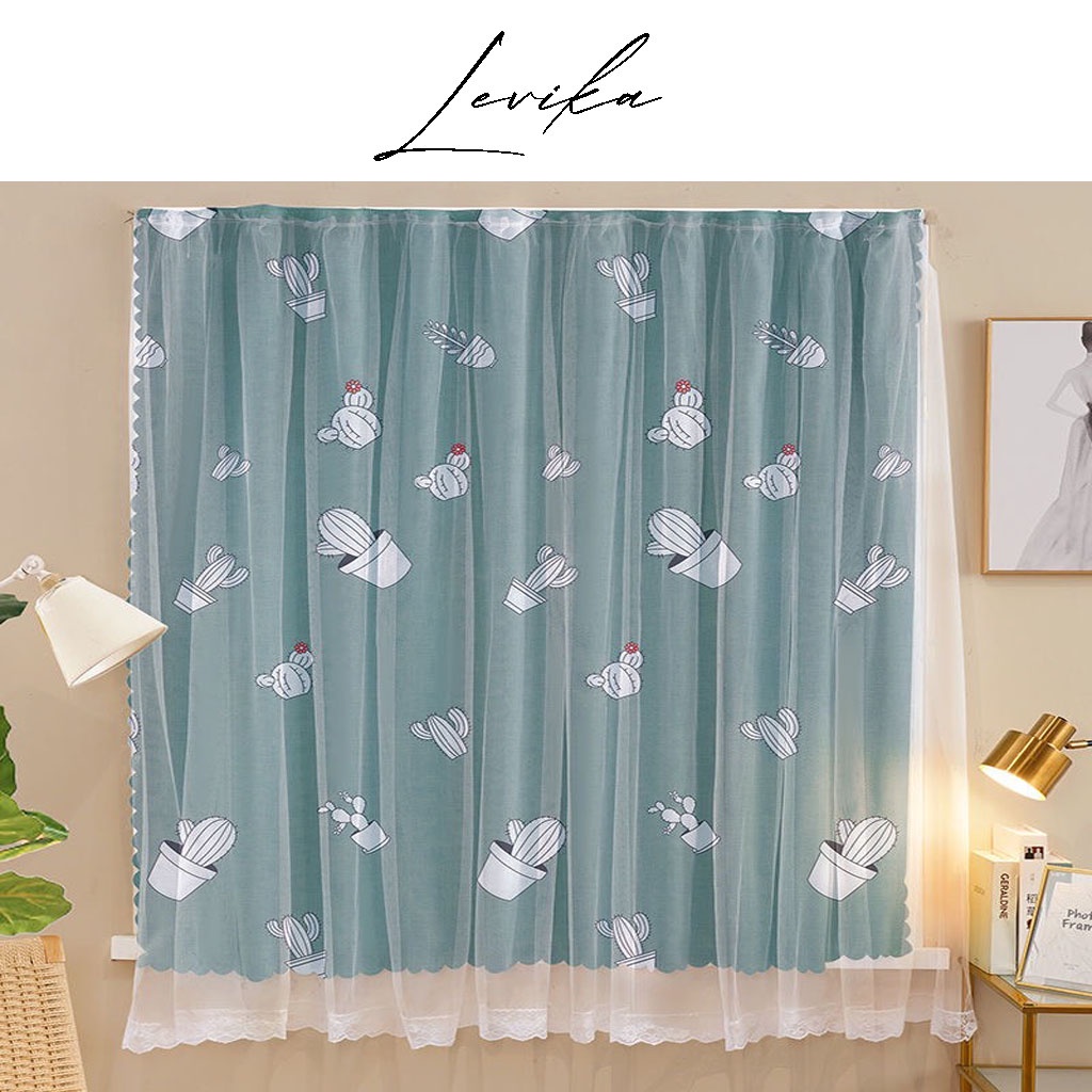 Ảnh Rèm cửa dán tường 2 lớp LEVIKA họa tiết dễ thương, không khoan đục, chắc chắn, giá rẻ 1