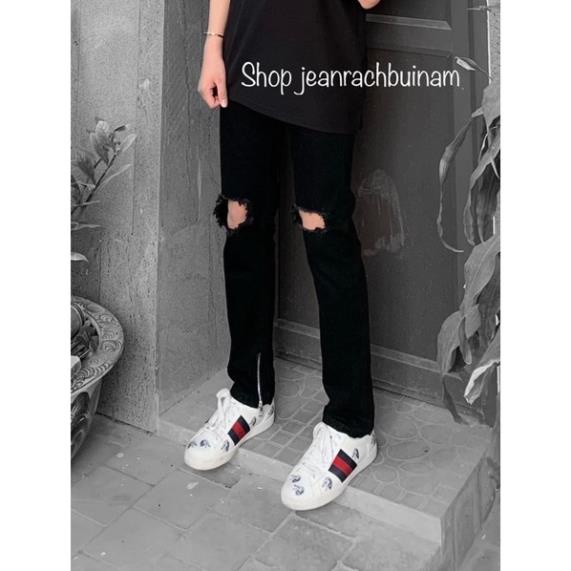 [ MẪU MỚI ] Quần jean nam, quân nam ống khóa chân dáng slim fit ống ôm côn, quần jean đen rách gối to co giãn có zipper