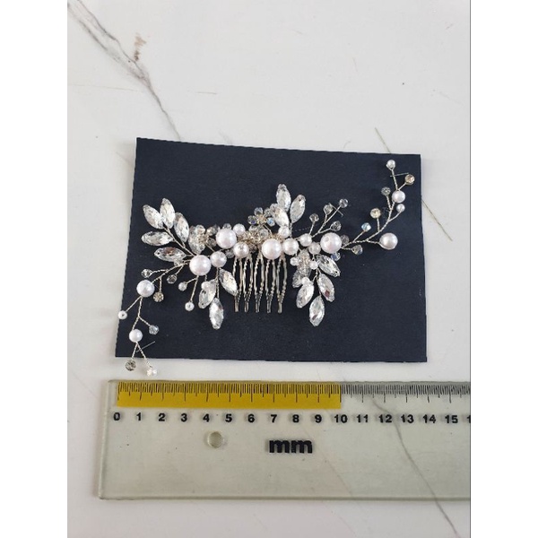 CT45 cài tóc cô dâu đá nhựa phối nhạt ngọctrai, phụ kiện cài tóc cô dâu, phụ kiện cưới, phụ kiện Khánh Huyền