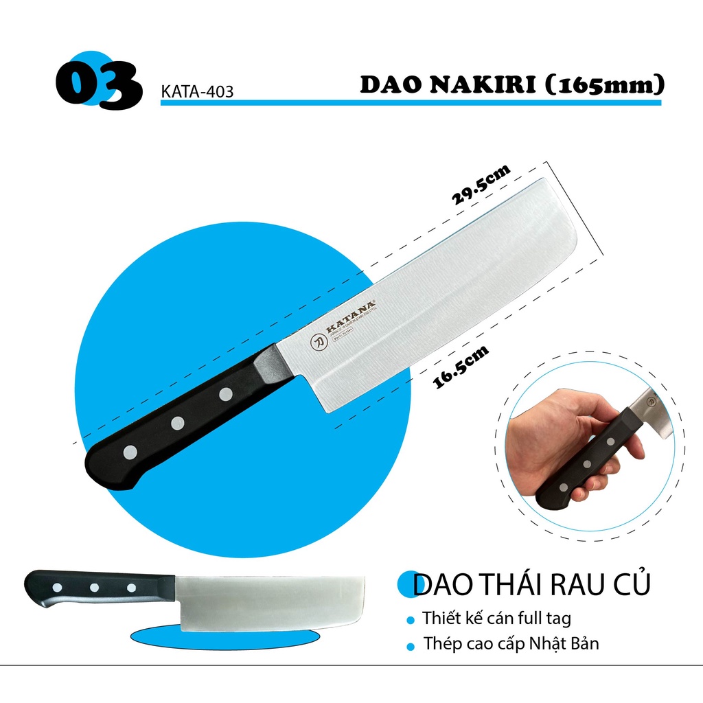 Ảnh Dao bếp cao cấp KATANA Basic Nakiri - Dao thái đa năng đầu vuông KATA403 (165mm) 2