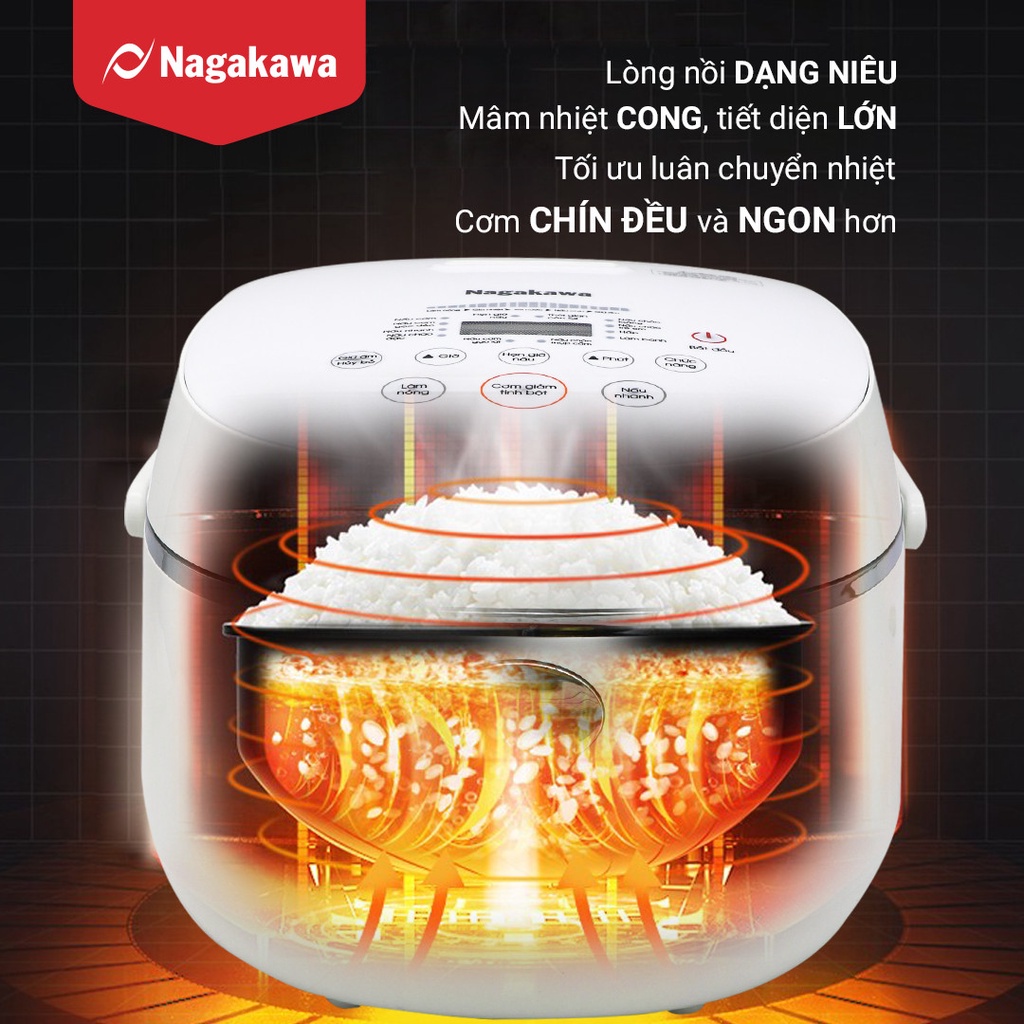 Mô tả Nồi cơm điện cảm ứng Nagakawa NAG0136 (1.2L - 500W) - Tích hợp 11 chương trình nấu - Bảo hành 12 tháng - Trắng Đen - 5