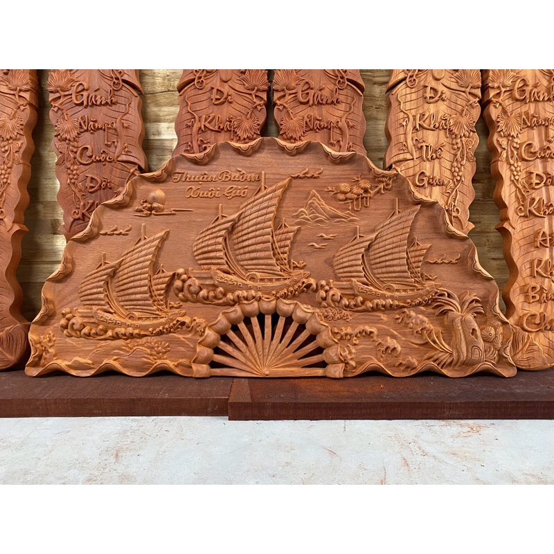 Tranh quạt treo tường Hàng mộc nguyên khối kích thước 50*100cm