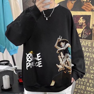 Áo sweater cổ tròn tay dài dáng rộng in họa tiết hoạt hình One Piece phong cách hip hop