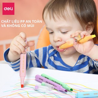 Set 6 bút highlight đánh dấu dòng dạ quang Deli màu pastel tươi sáng, bút ghi nhớ tiện lợi cho học sinh văn phòng