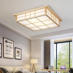 Đèn trần LED bằng gỗ tự nhiên cổ điển, Đèn chùm vuông Nhật Bản, Phòng ngủ Phòng trà Trang trại Trang trí nội thất Treo đèn chiếu sáng — ảnh 4
