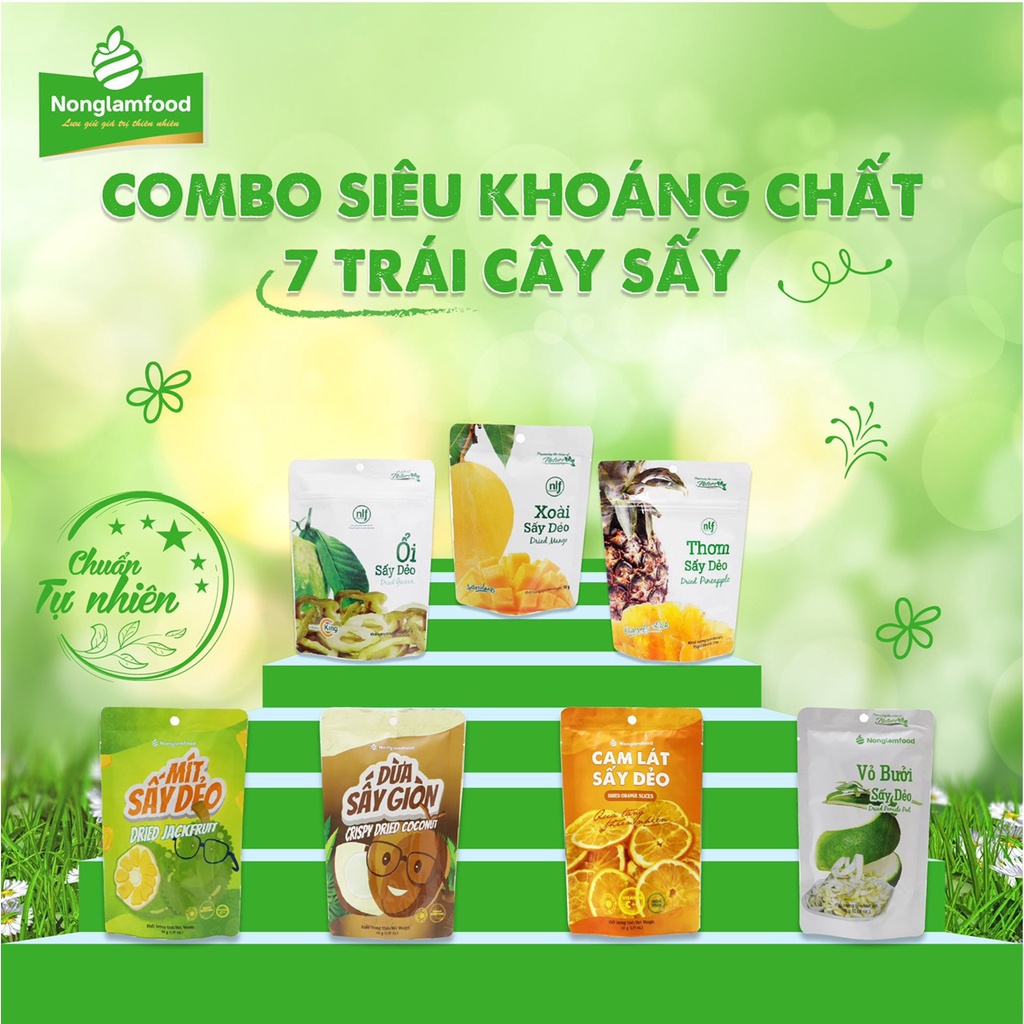 Trái cây hoa quả sấy Nông Lâm Food mít sấy, xoài sấy, chanh dây, mãng cầu, ổi sấy, thơm sấy