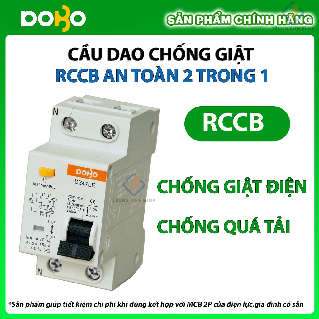 [RCCB] Cầu Dao Chống Giật 2P 16A - 20A - 40A -50A - 63A 30mA RCCB DOBO ...