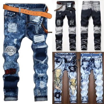 Thời Trang Nam Skinny Jeans Quần Denim Frayed Jeans Rách Quần Dài Quần Thường Ngày Quần Nam Quần Jean Nam Quần Dài Quần