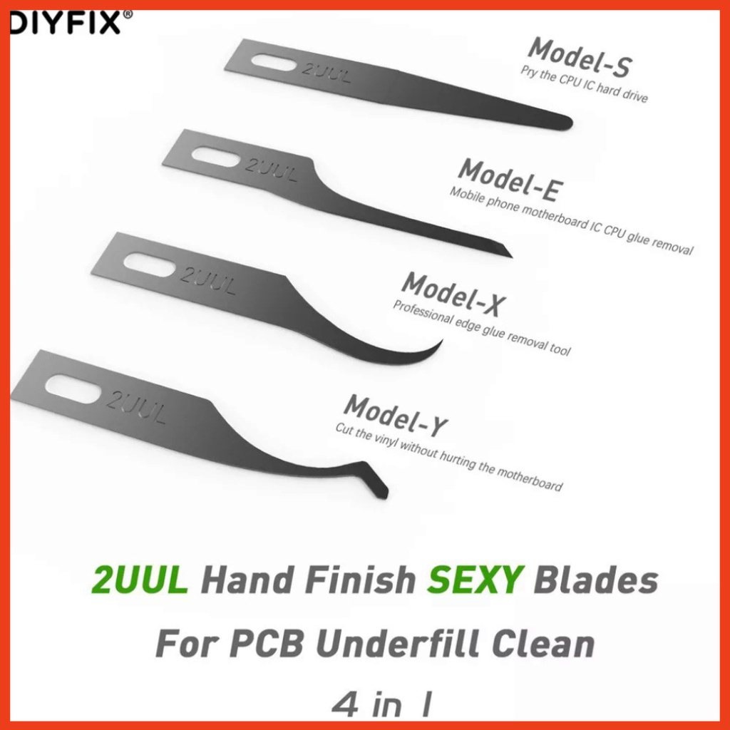 Bộ dao đục tách ic cạo vệ sinh keo 2UUL DA11, gồm cán và 4 lưỡi dao