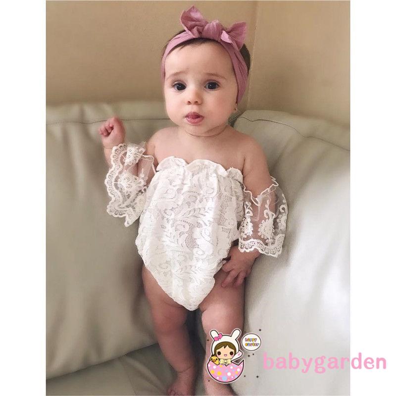 Bộ Jumpsuit Hở Vai Phối Ren Xinh Xắn Cho Bé Gái
