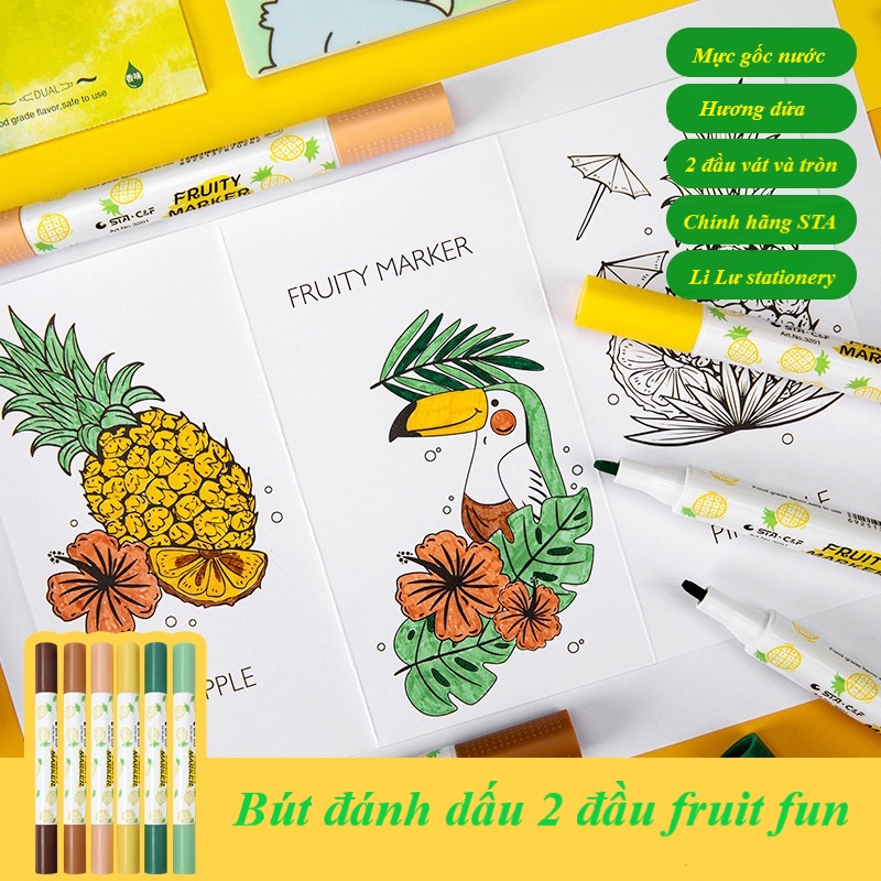 Set 6 Bút Dạ đánh dấu nhớ dòng 2 Đầu STA FRUITY MARKET Light Color Thơm Ngát Mùi Dứa Ấn Tượng Độc Đáo. MS: STA3201