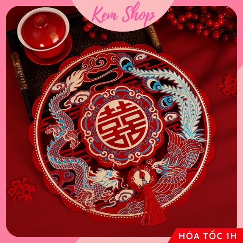 Chữ hỷ đám cưới long phượng ánh nhũ cao cấp trang trí đám cưới, phòng cưới - Kem Shop K288