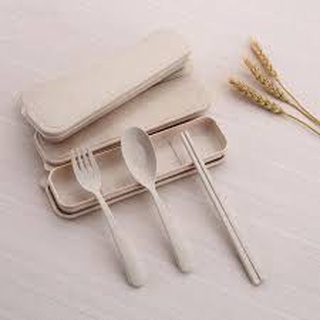 SET 2 Bộ thìa dĩa đũa 3 chi tiết bằng lúa mạch 1601
