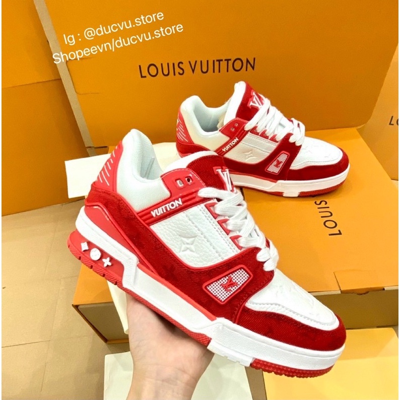 GIÀY LV TRAINERS SNEAKER LOW WHITE RED LAI AU [ FULL BOX + FREE SHIP ]