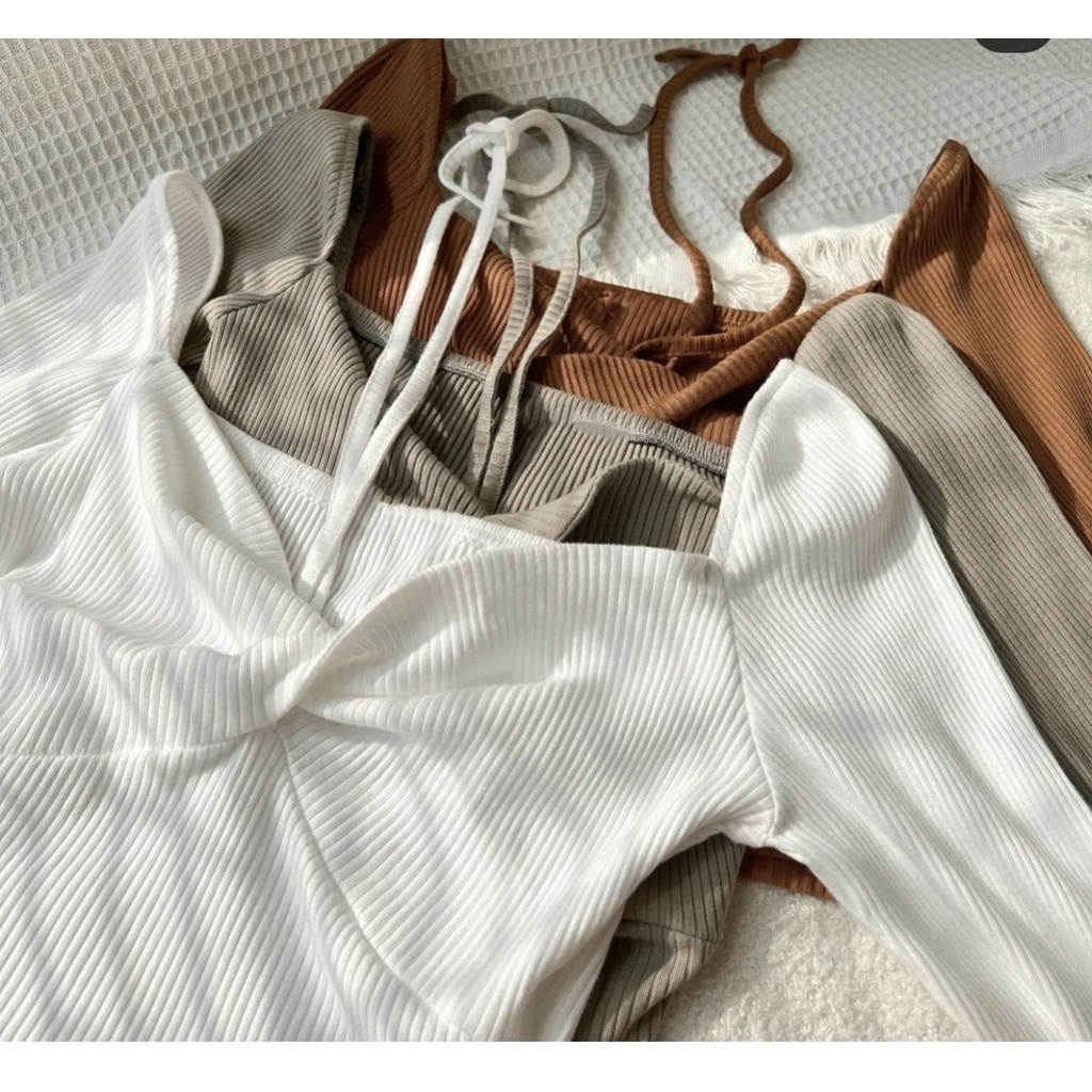 SET ÁO CROPTOP XOẮN NGỰC, DÂY CỔ KÈM CHÂN VÁY CHỮ A, SET ĐỒ NỮ TRẺ TRUNG NĂNG ĐỘNG | MEOINDAHOUSE