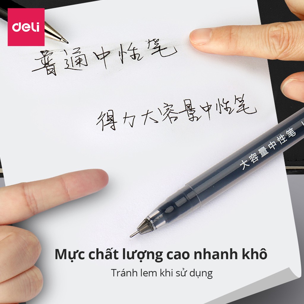 COMBO Bút gel mực nước văn phòng 0.5mm Deli ba màu xanh đen đỏ nhanh khô viết đều trơn tru lâu hết mực chất lượng A116