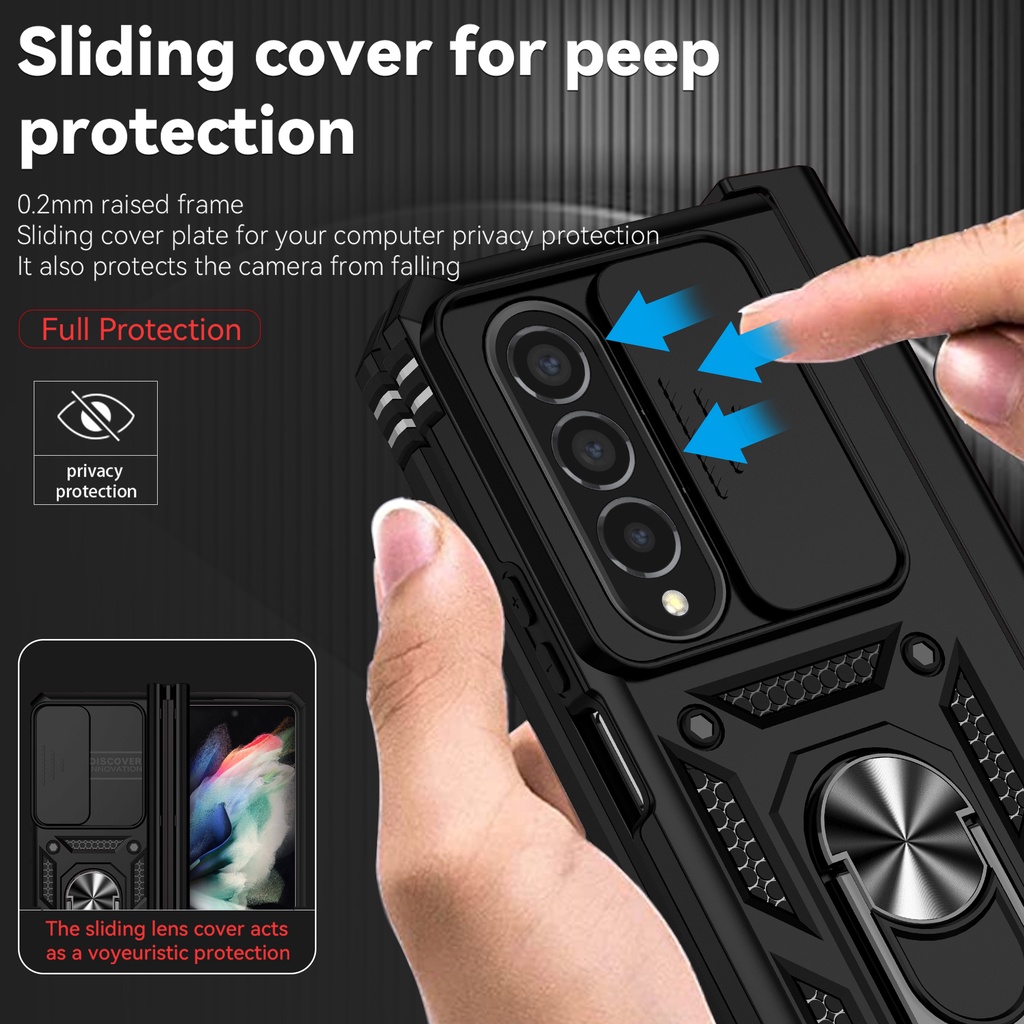 Có khe cắm bút S Vỏ giáp chống sốc cho Samsung Galaxy Z Fold 4 Giá đỡ ô tô Chân đế từ tính Trượt Bảo vệ Camera Vỏ điện thoại Z Fold 4 5G